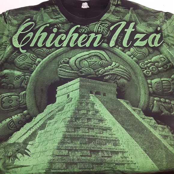 Yazbek Chichen Itza Cancun Mexico Mayan Ruins All Over Print SST Shirt Size L - Picture 3 of 5